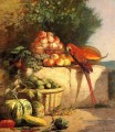 Obst und Gemüse mit einem Papageien Stillleben Impressionismus